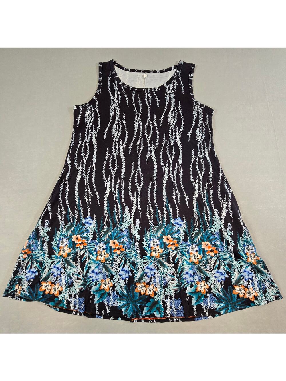 Women's Flowy Casual Sleeveless Beach Floral Print Tank Sundress with Pockets